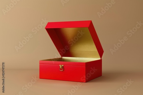 open red gift box. Chinese style. Pastel yellow background.