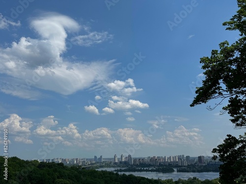 Kyiv city view on the left bank of the Dnieper river.  photo