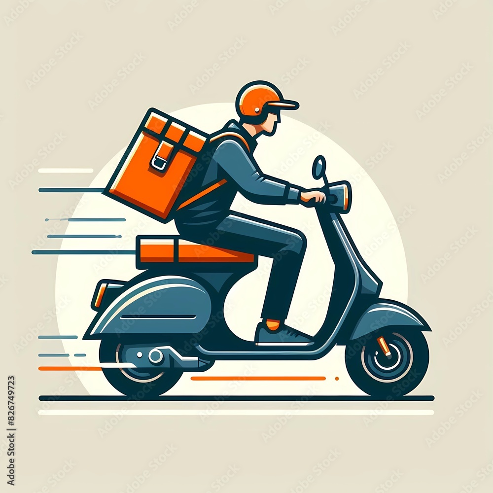 a drawing of a man on a scooter with a box on the back courier on a scooter a drawing of a man on a scooter with a box on the back courier on a scooter