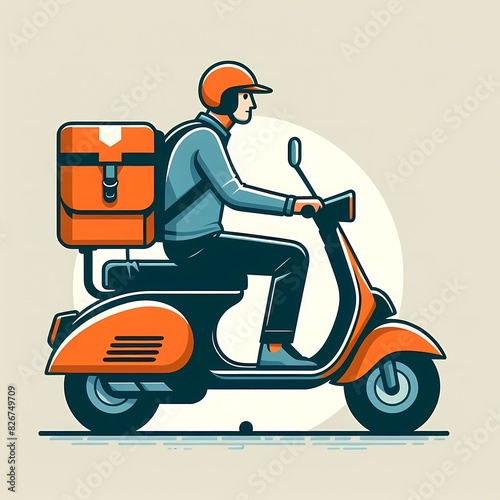 a drawing of a man on a scooter with a box on the back courier on a scooter