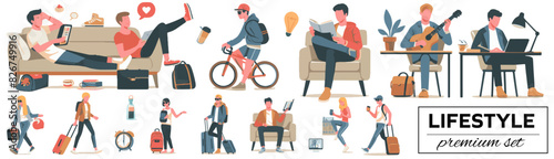 Casual City Life Illustrations, Contemporary Social Activities Set, Diverse People in Everyday SituationsModern Lifestyle Collection, Urban Living Scenes, Transparent SET of png or vector scenes, flat