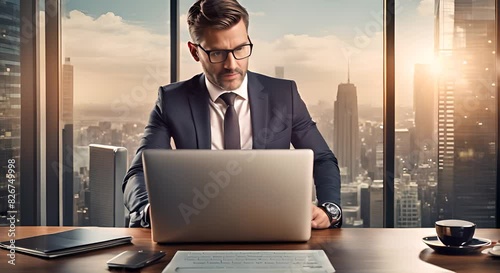 bussinesman working with laptop in office	 photo