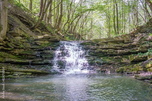 Fototapeta Naklejka Na Ścianę i Meble -  Waterfall on the Wisłoczek River with visible layers of Carpathian flysch, Beskid Niski, Poland