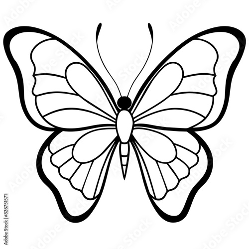Black and white butterfly drawing on white background, pollinator insect
