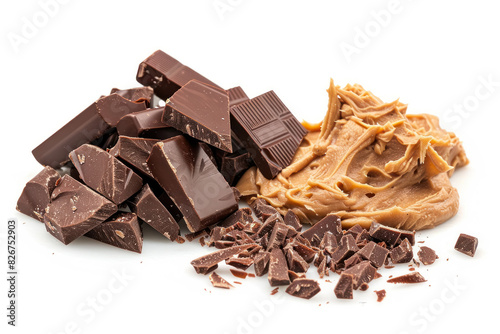 a studio shot of chocolate chunks and creamy peanut butter