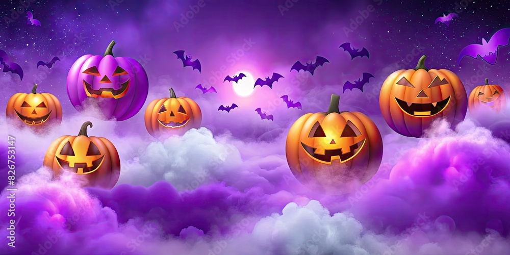 Fototapeta premium Halloween Scene with Glowing Jack-o'-Lanterns