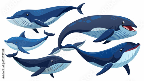 Whale Vector Set  In Different Poses   Collection Of Whale   Water Animal Vector  