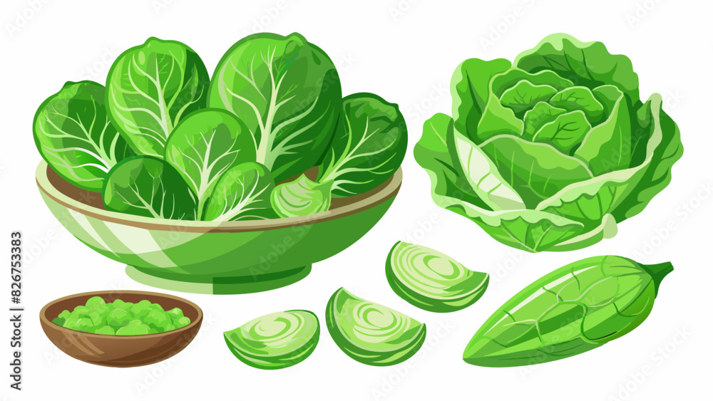 Obraz premium Spinach Vector Set, In Different Angled Views, Separated And In Bowl 