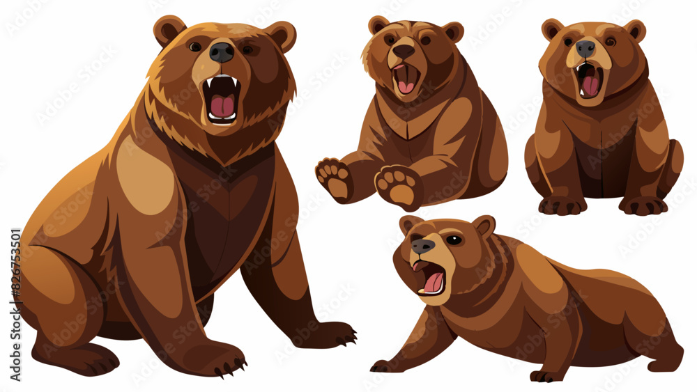 Bear Vector Set Bear Vector Set, In Different Poses Like Sitting And Standing Stock ...