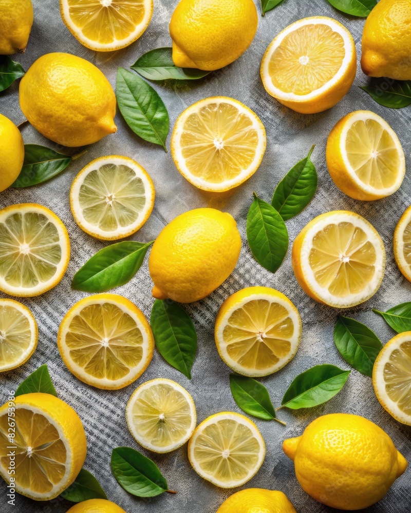 Citrus Lemons Cut in Half on a Patterned Background Citrus Lemons Cut in Half on a Patterned Background