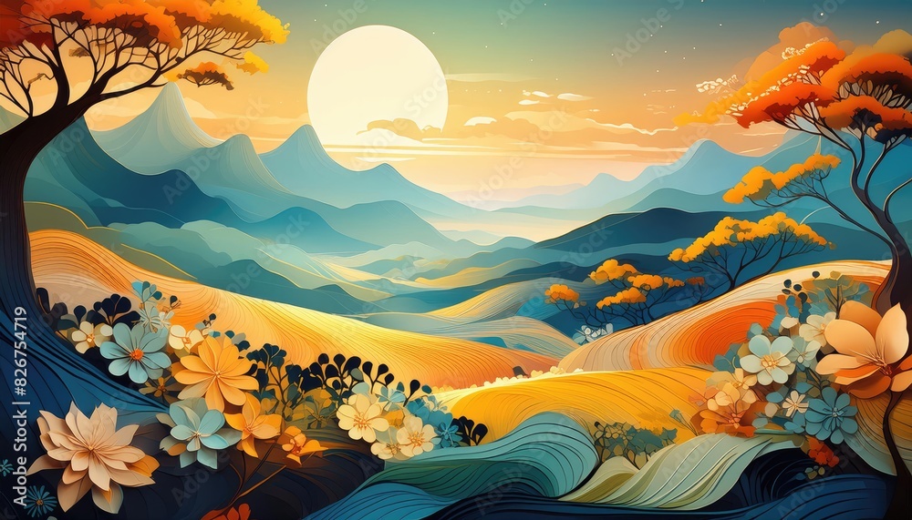 Colorful Autumn Landscape Illustration Colorful Autumn Landscape Illustration