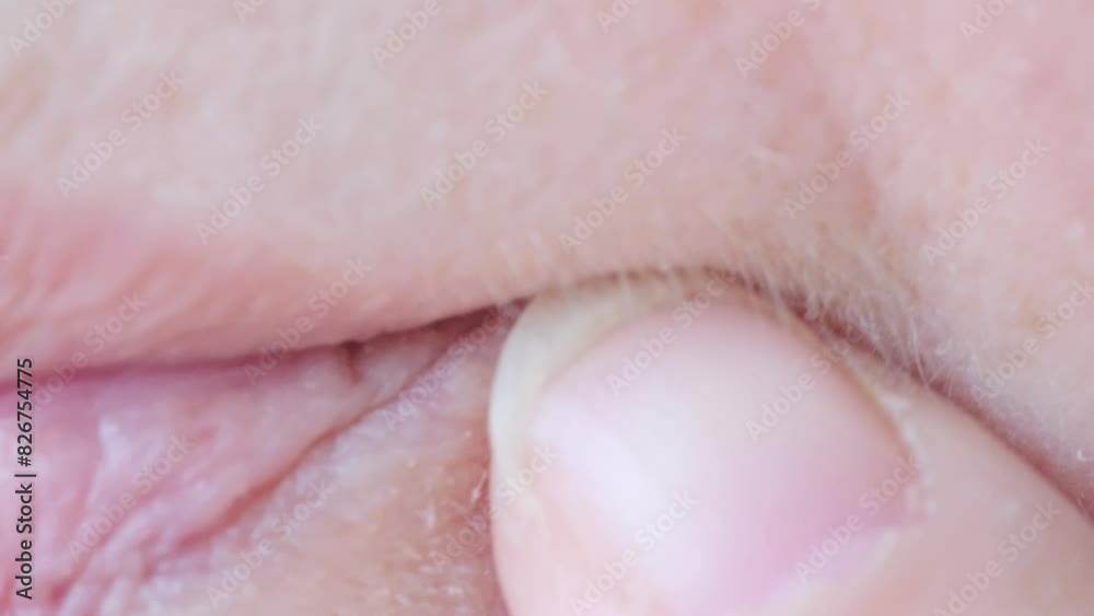 close up part face, mustache over upper lips mature woman 55 years old, removes hairs on face near lips, hormonal disorders, close-up of problem of female aging skin close up part face, mustache over upper lips mature woman 55 years old, removes hairs on face near lips, hormonal disorders, close-up of problem of female aging skin