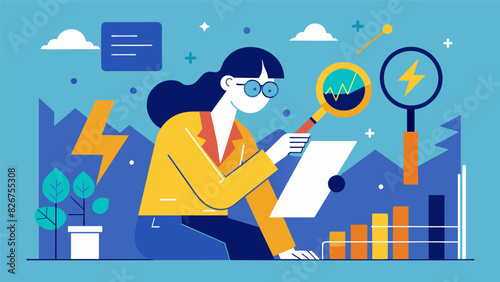 An analyst carefully examining data outliers trying to uncover potential anomalies or inconsistencies in energy consumption patterns.. Vector illustration
