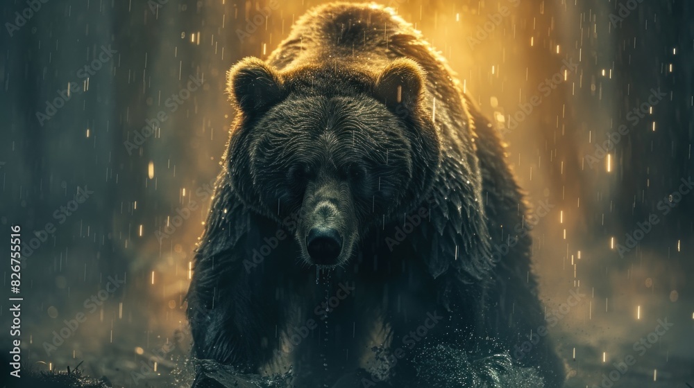 Lightning effect with a bear attacking in motion vintage tone background Lightning effect with a bear attacking in motion vintage tone background