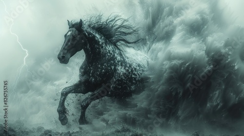 Lightning around a galloping horse vintage tone background © 2D_Jungle