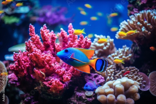 Exquisite Coral Reef Scenery with Colorful Fish in Natural Habitat. Generative AI