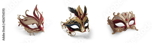 set of classic design of Venice or opera theatre face mask costume, for party or festival events isolated on transparent png cutout background