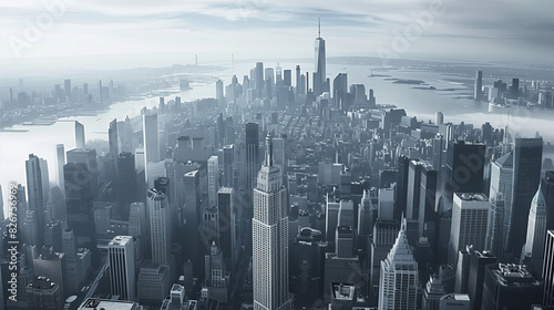 Obraz na płótnie cittá, skyline, costruzione, grattacieli, new york, veduta, distanza, urbana, costruzione, manhattan, centro, architettura, business, aerea, cielo, asia, grattacieli, nuovo, america, cina, panorama, y w salonie