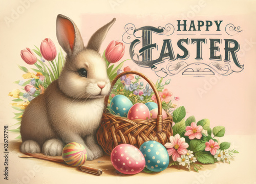 Easter Bunny with decorated Eggs Postcard