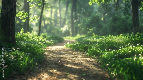 Landscape view of a wooded park with a walking trail