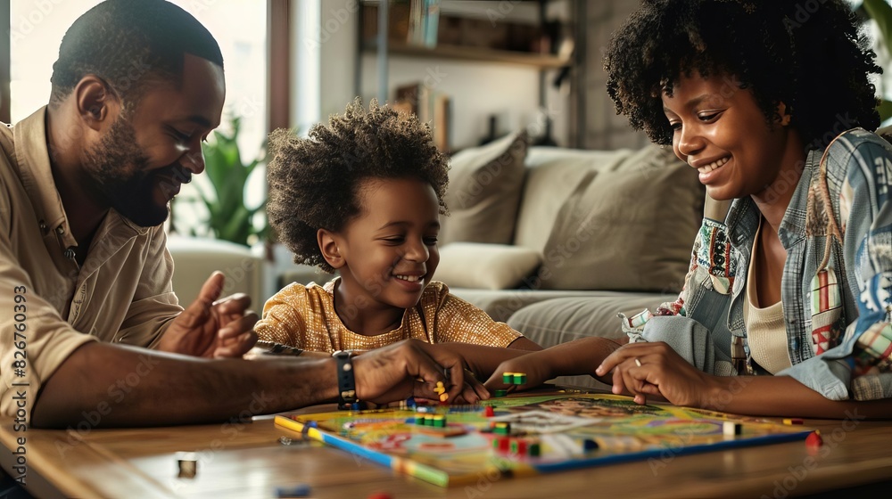 Parents and children playing board games together in a cozy living room, engaging and cheerful atmosphere, detailed and inviting Parents and children playing board games together in a cozy living room, engaging and cheerful atmosphere, detailed and inviting