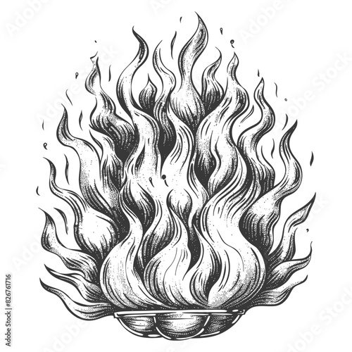 Fire flame full with engraving style black color only
