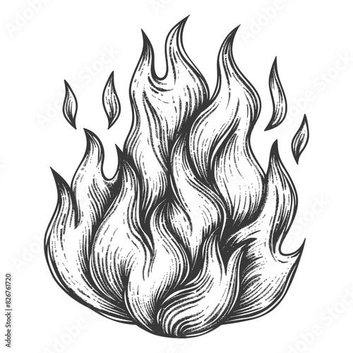 Fire flame full with engraving style black color only
