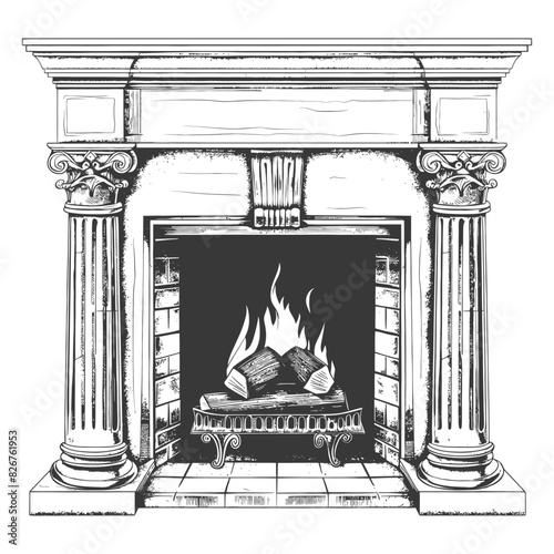 fireplace full with engraving style black color only