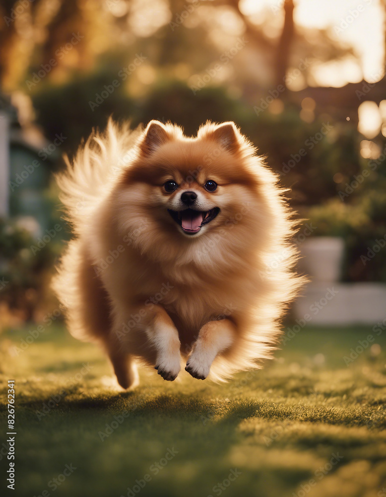 male Pomerian running at garden of house, sunset
male Pomerian running at garden of house, sunset
