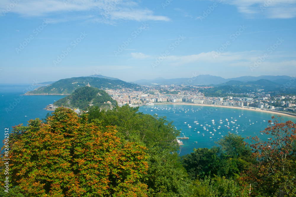 view of the Basque city of San Sebastian from Mount Igueldo on a sunny summer day