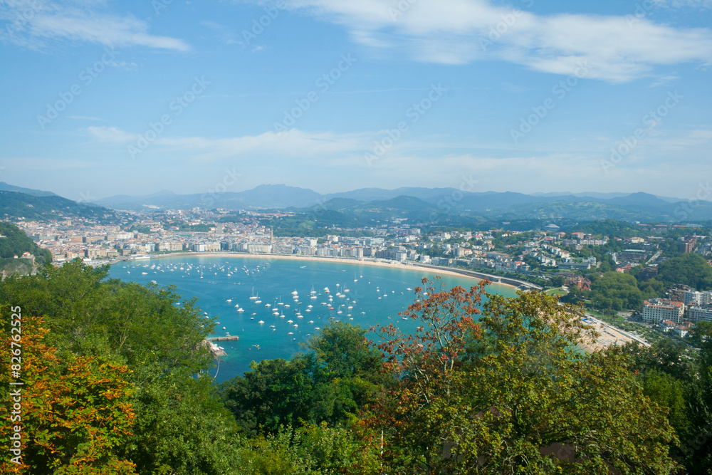 view of the Basque city of San Sebastian from Mount Igueldo on a sunny summer day