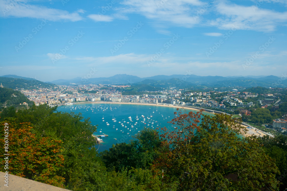 view of the Basque city of San Sebastian from Mount Igueldo on a sunny summer day