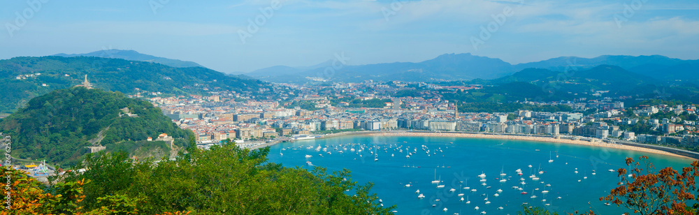 panoramic view of the Basque city of San Sebastian from Mount Igueldo on a sunny summer day