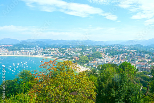 view of the Basque city of San Sebastian from Mount Igueldo on a sunny summer day