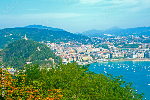 view of the Basque city of San Sebastian from Mount Igueldo on a sunny summer day © clavivs