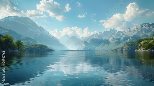 Landscape view of a tranquil lake with mountains in the background