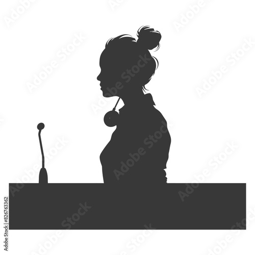 Silhouette receptionist in action full body black color only