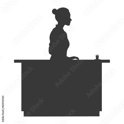 Silhouette receptionist in action full body black color only