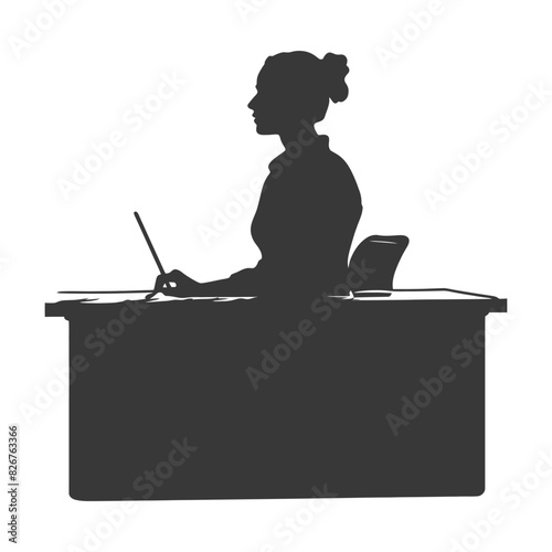 Silhouette receptionist in action full body black color only