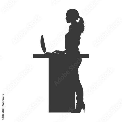 Silhouette receptionist in action full body black color only