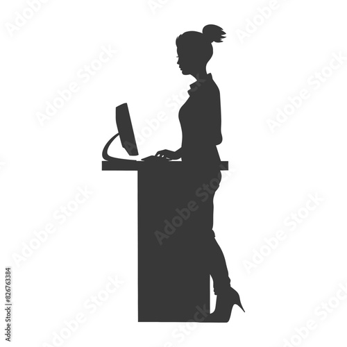 Silhouette receptionist in action full body black color only