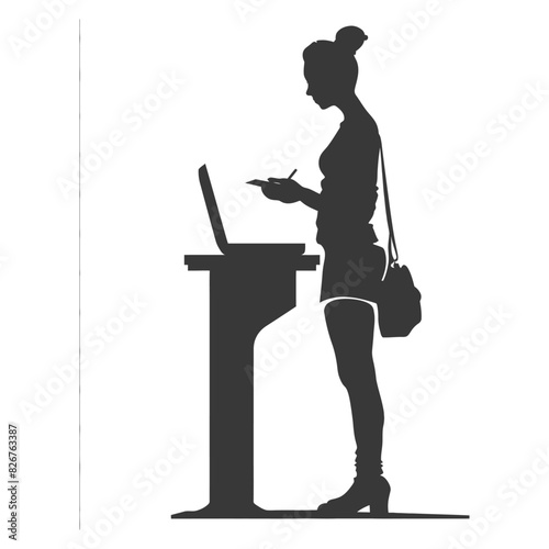 Silhouette receptionist in action full body black color only