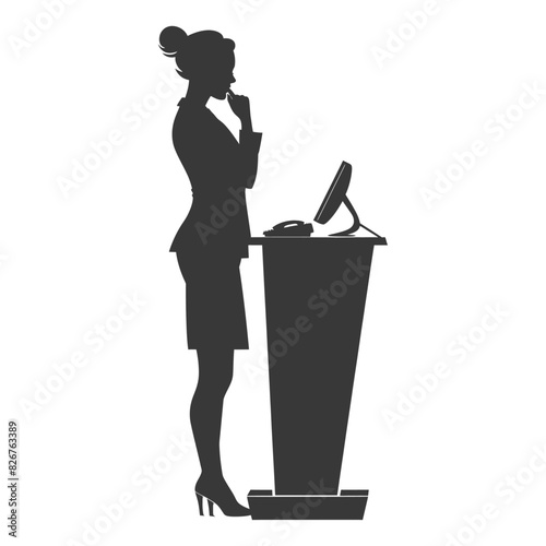 Silhouette receptionist in action full body black color only
