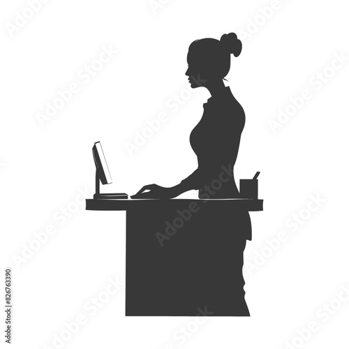 Silhouette receptionist in action full body black color only