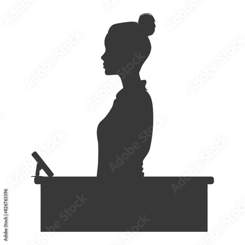 Silhouette receptionist in action full body black color only