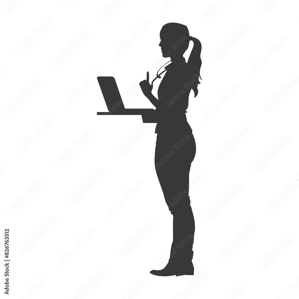 Silhouette receptionist in action full body black color only