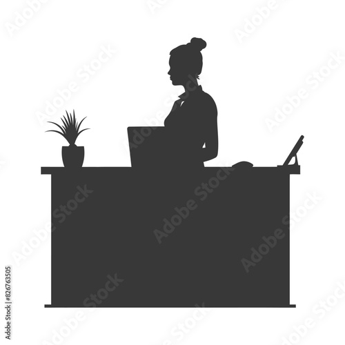 Silhouette receptionist in action full body black color only