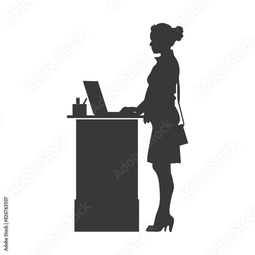 Silhouette receptionist in action full body black color only