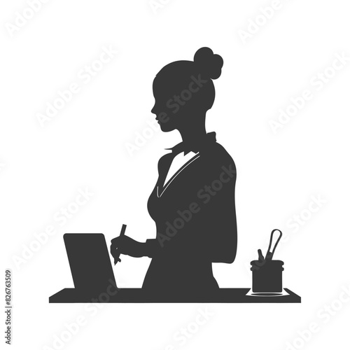 Silhouette receptionist in action full body black color only
