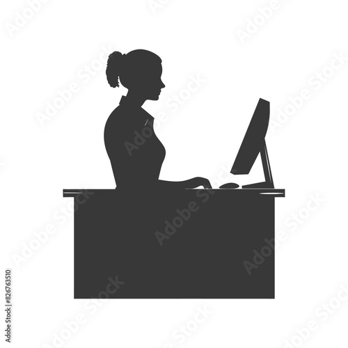 Silhouette receptionist in action full body black color only